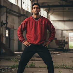 Nike Vintage Red V-Neck Pullover Windbreaker Jacket Men’s Large